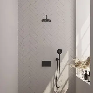 Brauer Black Edition Thermostatische Inbouw Regendouche Met Drukknoppen Set 57 Met 20 Cm Douchekop En Gebogen Muurarm En 3-standen Handdouche En