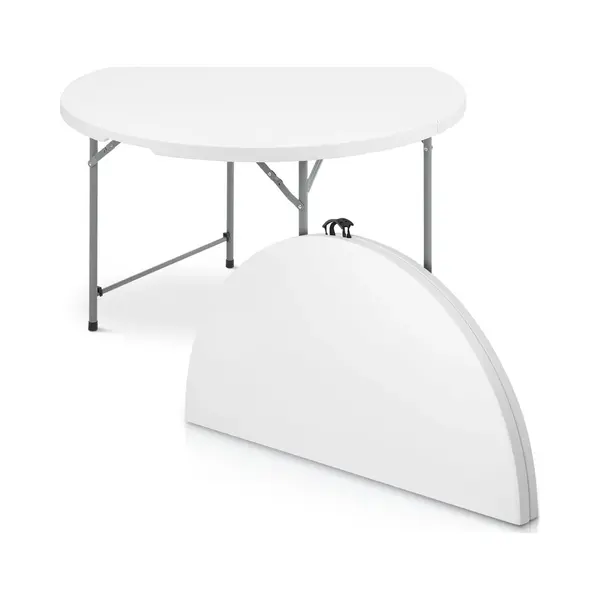 ADSafety Inklapbare Tafel Rond - Campingtafel - Klaptafel - Vouwtafel Buiten - Tuintafel - Ø 122 X H 74 Cm - Wit thumbnail