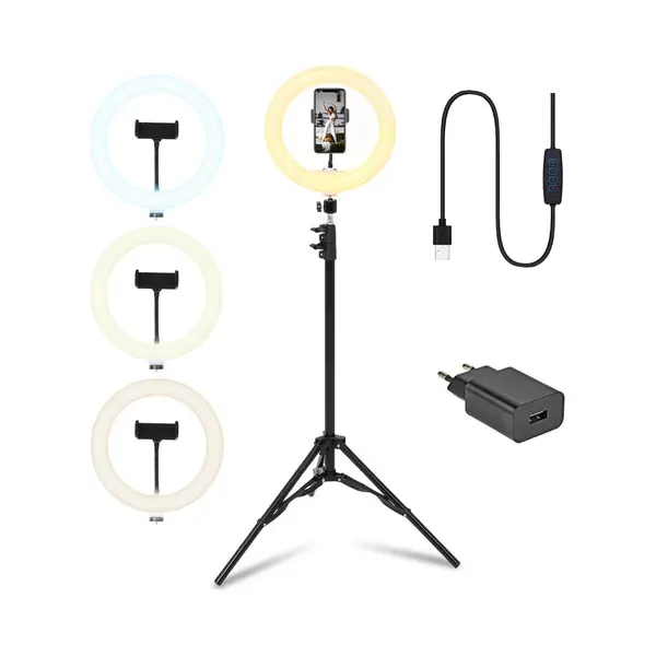 Brixy Ringlicht Mit Stativ - Led - 3 Farben - Verstellbarer Stativ Bis Zu 186m - Inklusive Stecker - Selfie Ringlicht Für thumbnail