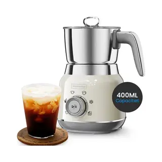 KitchenApp Retro Milchaufschäumer Edelstahlkännchen - Pfas-frei - Spülmaschinenfest - Beige
