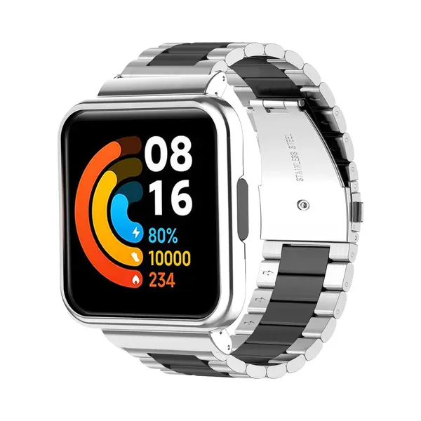 Stalen Smartwatch Bandje - Geschikt Voor Redmi Watch 2 Lite Stalen Band - Zilver/zwart - Strap-it Horlogeband / Polsband / Armband thumbnail