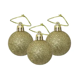 Gerimport Gerim Kerstballen - 12 Stuks - Goud - Glitters - Kunststof - 4 Cm