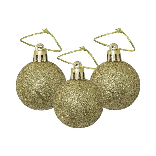 Gerimport Gerim Kerstballen - 12 Stuks - Goud - Glitters - Kunststof - 4 Cm thumbnail