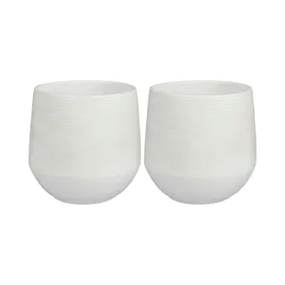 Mica Decorations - Plantenpot/bloempot - 2x Stuks - Terracotta - Wit Relief - D24/H23 Cm