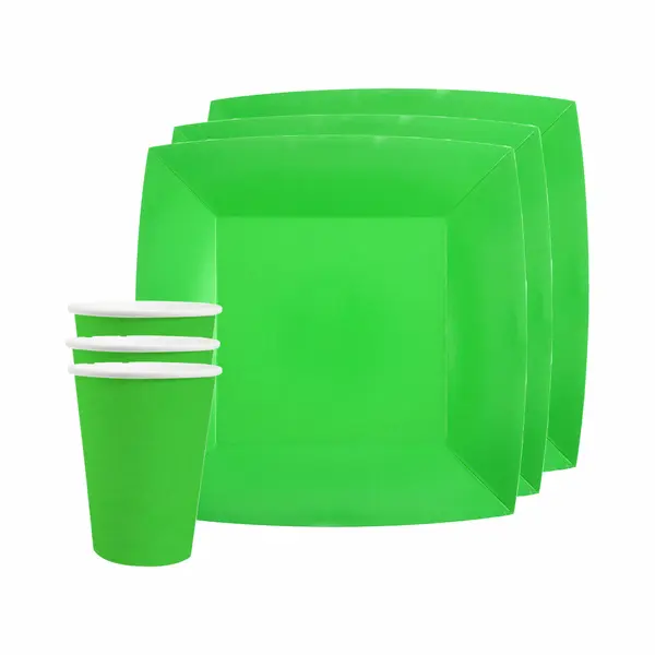 Santex Feest/verjaardag Servies Set - 20x Gebaksbordjes En Bekertjes - Fel Groen - Karton thumbnail