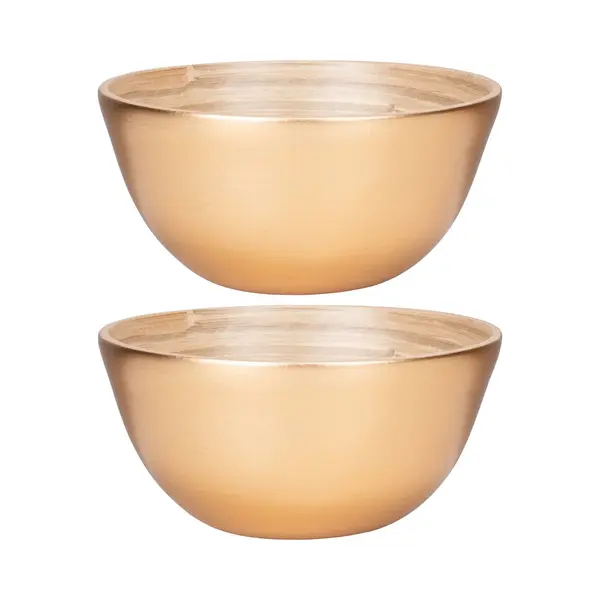 Schaaltje/kommetje - 2x - Goud - Bamboe - D14 Cm - Serveerschaaltje thumbnail