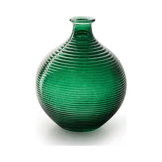Jodeco Bloemenvaas/flesvaas - Groen - Bolvorm Met Ribbel - 16 X 20 Cm