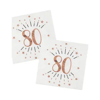 Santex Verjaardag Feest Servetten Leeftijd - 20x7 - 80 Jaar - Rose Goud - 33 X 33 Cm
