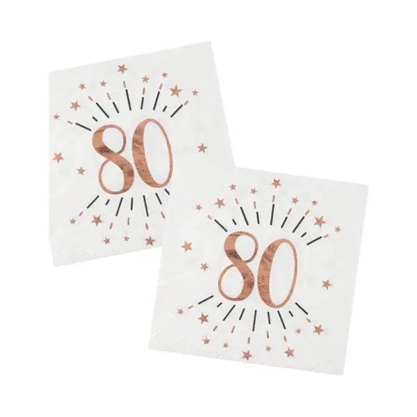 Santex Verjaardag Feest Servetten Leeftijd - 20x7 - 80 Jaar - Rose Goud - 33 X 33 Cm thumbnail