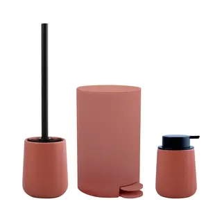 Msv Toiletborstel In Houder/zeeppompje/pedaalemmer - Badkamer Set Malmo - Keramiek - Terracotta