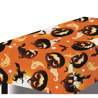 Halloween/horror Thema Feest Tafelkleed - Creepy Pompoenen - Oranje - Plastic - 137 X 274 Cm