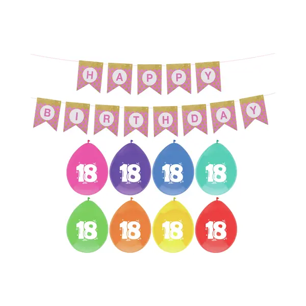 Haza Verjaardag 18 Jaar Geworden Versiering - 16x Thema Ballonnen/1x Happy Birthday Slinger 300 Cm thumbnail