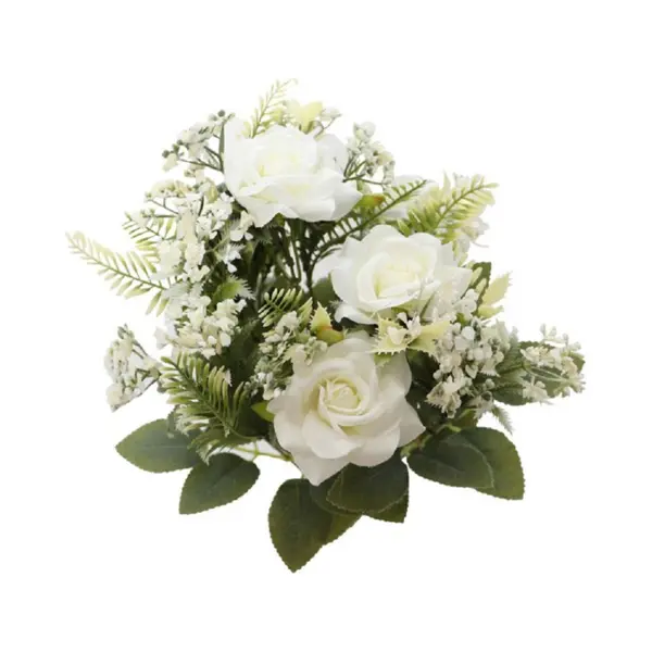 Chaks Bruidsboeket Rozen - Kunstbloemen - Wit - H41 Cm thumbnail