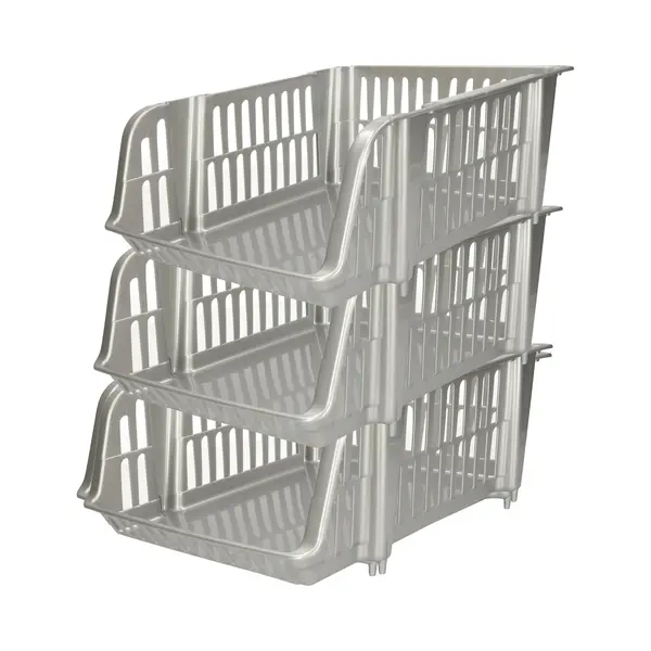 Plasticforte Stapelbare Opbergmand - 4x - Zilver - 16L - Kunststof - 38 X 28 X 15 Cm thumbnail