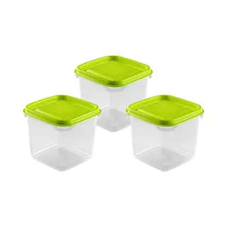 Hega Hogar Vershoudbakjes - Set 3x Stuks - 0.3 Liter - Transparant/lime Groen - L8 X B8 X H11 Cm - Mealprep - Maaltijden Bewaren