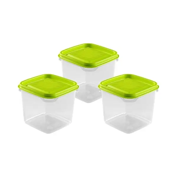 Hega Hogar Vershoudbakjes - Set 3x Stuks - 0.3 Liter - Transparant/lime Groen - L8 X B8 X H11 Cm - Mealprep - Maaltijden Bewaren thumbnail