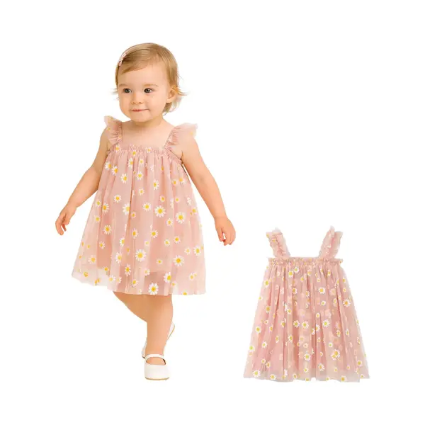 Joyakids Joya Kids® Zomerjurkje Roze Tule Met Madeliefjes | Prinsessen Verjaardagsjurk | Baby En Peuter Meisjes Jurk | Prinses Jurkje | Maat 130 thumbnail