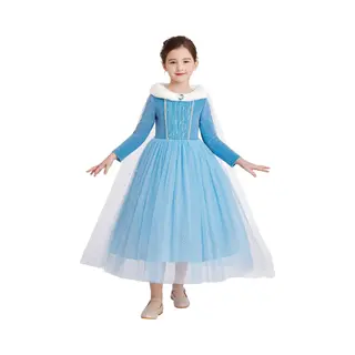 Joyakids Joya Kids® Ijsprinses Jurk Winter Met Bontkraag Blauw | Warme Glamour Winterjurk Met Sleep | Luxe Prinsessenjurk Meisje | Jurk Verkleedjurk | Maat