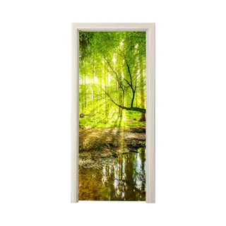 StickerSnake Deurposter 85x215 Cm - Deursticker Bos - Landschap - Water - Bomen - Zon - Groen - Natuur - Meubelfolie Zelfklevend - Deurfolie Woonkamer -