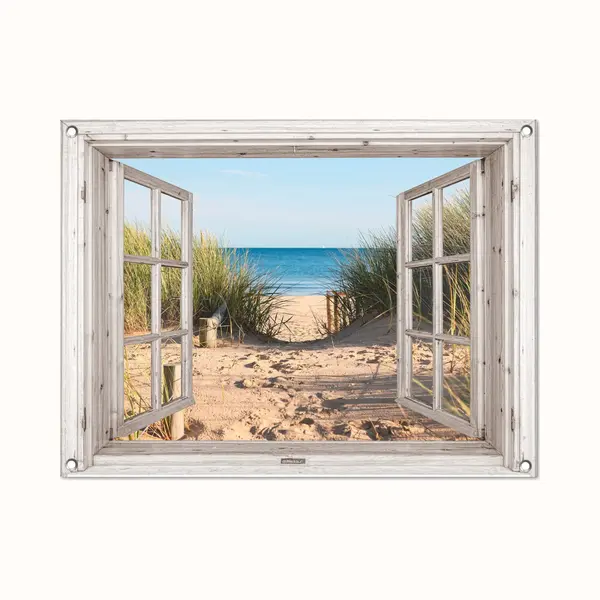 GreatGardenPosters Tuinposter Doorkijk - Strand - Zee - Duinen - Natuur - Planten - Zomer - Tuin - Tuinschilderij Voor Buiten - Tuinschilderij - 80x60 Cm - Tuindecoratie thumbnail