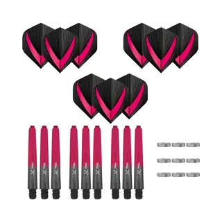 Darts Set - 18-delig - Maxgrip - 3 Sets - Dart Shafts - Zwart-roze - Medium - 3 Sets - Vista-X - Dart Flights