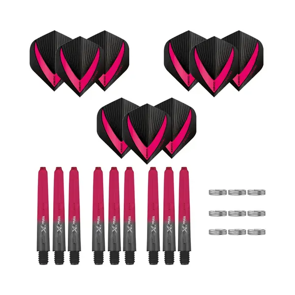 Darts Set - 18-delig - Maxgrip - 3 Sets - Dart Shafts - Zwart-roze - Medium - 3 Sets - Vista-X - Dart Flights thumbnail