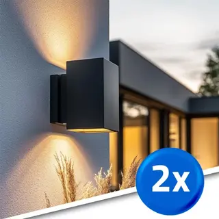 RexTech Solar Wandlamp Buiten 'Sverre' Recht - Up Down Light - Voordeelset Van 2 Stuks - 2 Lichtstanden - Tuinverlichting Op Zonne-energie - Zwart