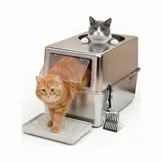 Priorpet Kattenbak Rvs Xxl Met Deksel – Gesloten Roestvrijstalen Met Voorflap & Bovenopening – Gemakkelijk Schoon Te Maken, Geurvrij & Duurzaam – Grote