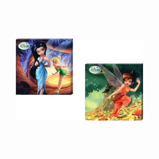 Disney - Tinkerbell - Fairies - Canvas - Muurschilderij - Wanddecoratie -Kinderkamer - Set Van 2 Stuks - 35x35cm Groot.