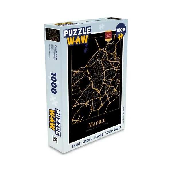 PuzzleWow Puzzel Kaart - Madrid - Spanje - Goud - Zwart - Legpuzzel - Puzzel 1000 Stukjes Volwassenen thumbnail