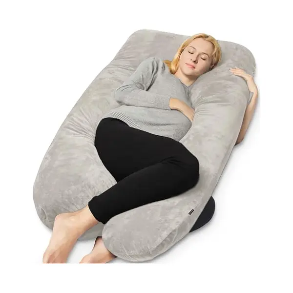 EarKings Schwangerschaftskissen Seitenschläferkissen 140x80cm U-Form Mit Abnehmbarem Bezug - Body Pillow Hellgrau thumbnail