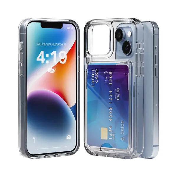 My Case Hoesje Geschikt Voor IPhone 13/14 Met Pasjeshouder Transparant - Met Kaarthouder - Kristalhelder - Hard Case thumbnail