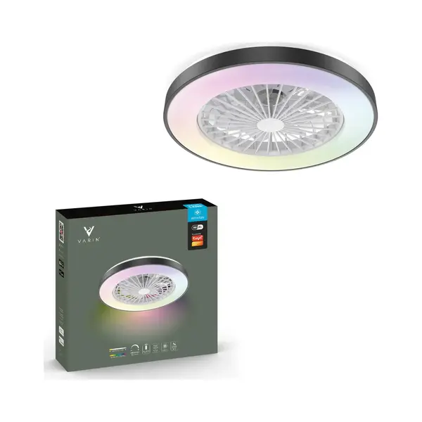 Varin® Plafondventilator Met Verlichting - Zwart - Tuya Wifi - Led Rgbw - Ø 50cm - Super Stil - Afstandsbediening Smart Lamp - Plafondlamp thumbnail