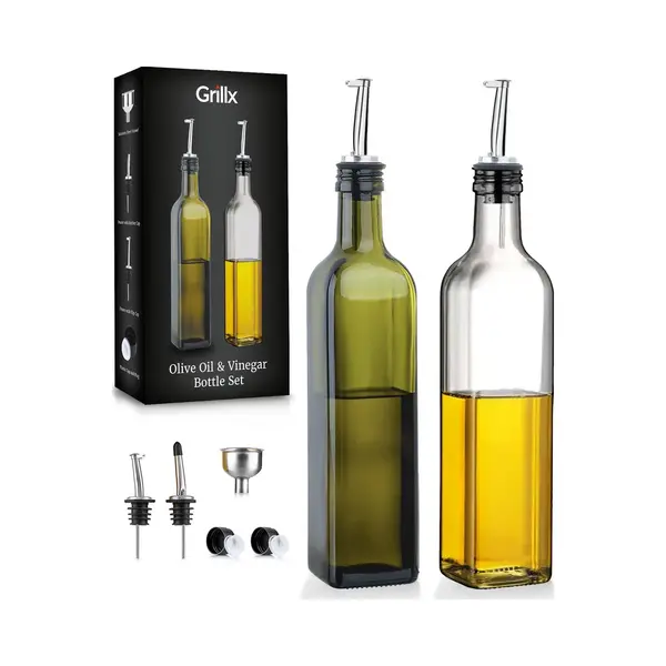 Grillx Olijfolie En Azijn Fles Met Schenktuit - 500ml - Inclusief Accessoires - Olie En Azijn Set - Glazen Oliefles thumbnail
