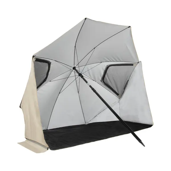 VirtuFit Strandparasol Premium - Beige - 200 X 212 Cm - Windscherm Met Afrits Vlakken - Stevige Constructie - Incl. Draagtas thumbnail