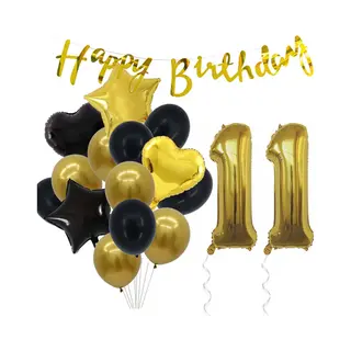 Snoes Ballonnen 11 Jaar Feestpakket – Versiering – Verjaardag Set Goldie Cijferballon 11 Jaar -Heliumballon