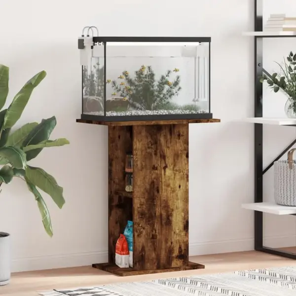 VidaXL Aquarium Stand - Smoked Oak Finished Engineered Wood, Adequate Storage Space, Stable And Versatile - Ideal For Home Decor thumbnail