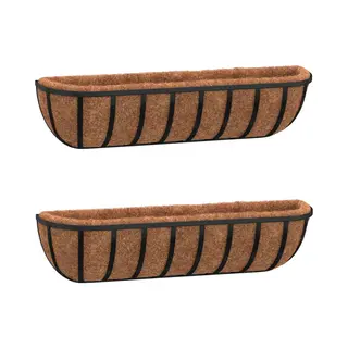 Wall Troughs 2 Pcs With Coco Liners Black 76x21x16 Cm Steel Vidaxl