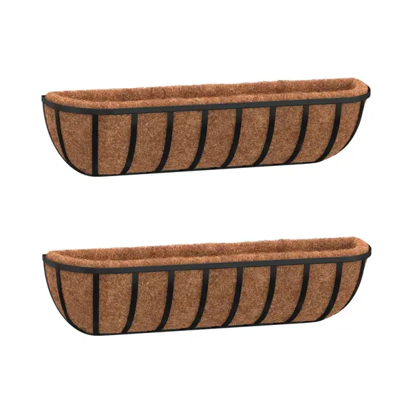 Wall Troughs 2 Pcs With Coco Liners Black 76x21x16 Cm Steel Vidaxl thumbnail