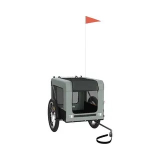 VidaXL Fahrradanhänger Für Hunde, Hundeanhänger Mit Reflektoren Flagge, Hundetransporter Maximale Belastbarkeit 45kg, Grau Schwarz Oxford-Gewebe