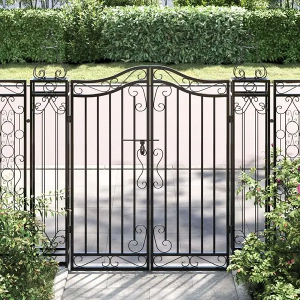 VidaXL Garden Gate Black, Wrought Iron Dual Entryway Gate For Patio Or Garden, Durable And Lockable, 121x8x120 Cm, Decorative Design thumbnail