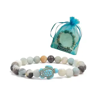 Winkrs Schildpad Armbandje Met Natuursteen Kralen - Amazoniet - 19CM - Stretch-armband - Oceaan/Zee