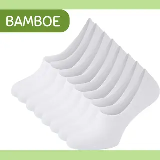 Sokjes.nl ® Bamboe No-show Footies - 8 Paar - Wit - 43-46 - Sokken