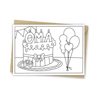 Hippekaartjeswinkel Inkleurkaart Verjaardag Oma - Oma Jarig - Cadeau Oma - Felicitatie - Kinderkaart - Diy - Incl Kraft Envelop