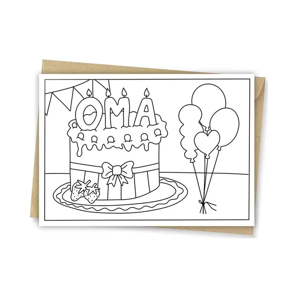 Hippekaartjeswinkel Inkleurkaart Verjaardag Oma - Oma Jarig - Cadeau Oma - Felicitatie - Kinderkaart - Diy - Incl Kraft Envelop thumbnail
