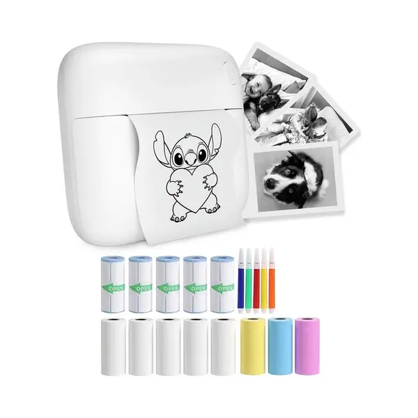 Gatson Mini Printer - Mobiele Fotoprinter - 300DPI - 14 Rollen Papier + 5 Kleurpennen - Wit thumbnail