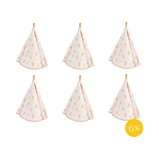 Clayre & Eef Theedoek Set Van 6 Stuks Ø 80 Cm Beige Katoen Rond Croissant En Koffie Vaatdoek