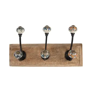 Clayre & Eef Wandkapstok 3 Haken 31x10x16 Cm Bruin Hout