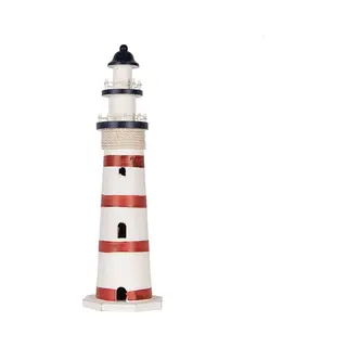 Clayre & Eef Decoratie Beeld Vuurtoren Ø 15x48 Cm Wit Rood Mdf