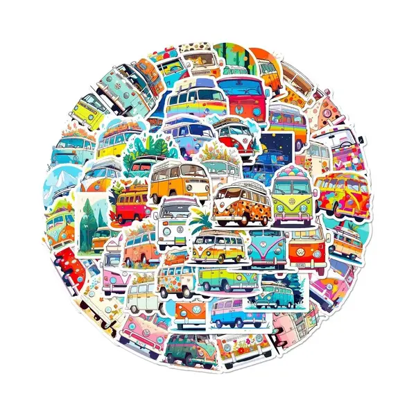 Heble® *** 50 Stickers Voor Kampeerliefhebbers - Van Life - Busjes - On The Road - Laptop - Kinderen & Volwassenen - Stickervellen - Plakstickers - Decoratie thumbnail
